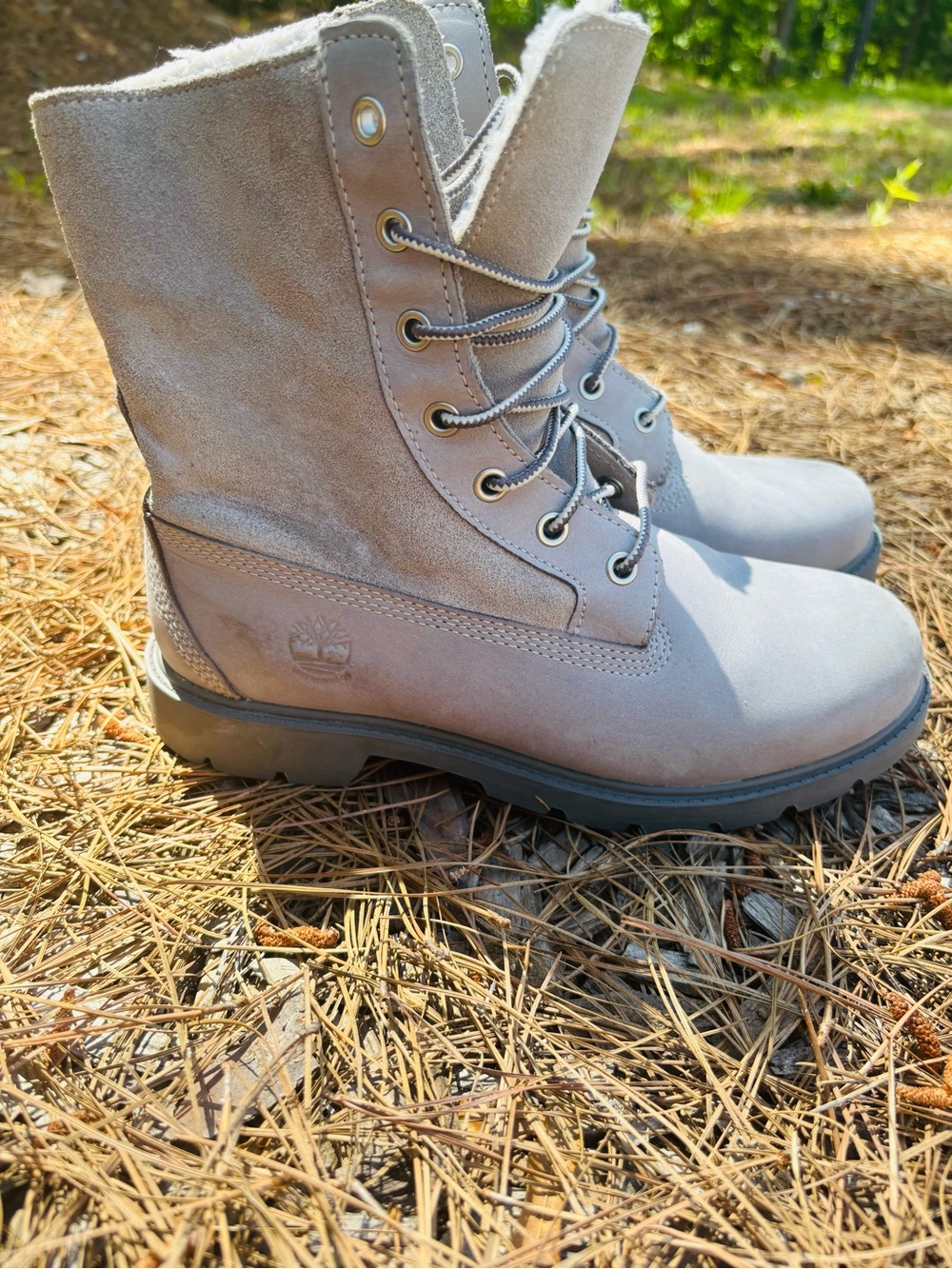 Timberland Ortholite Women's Light Gray Lace-Up Waterproof Collar Boots Size 7.5